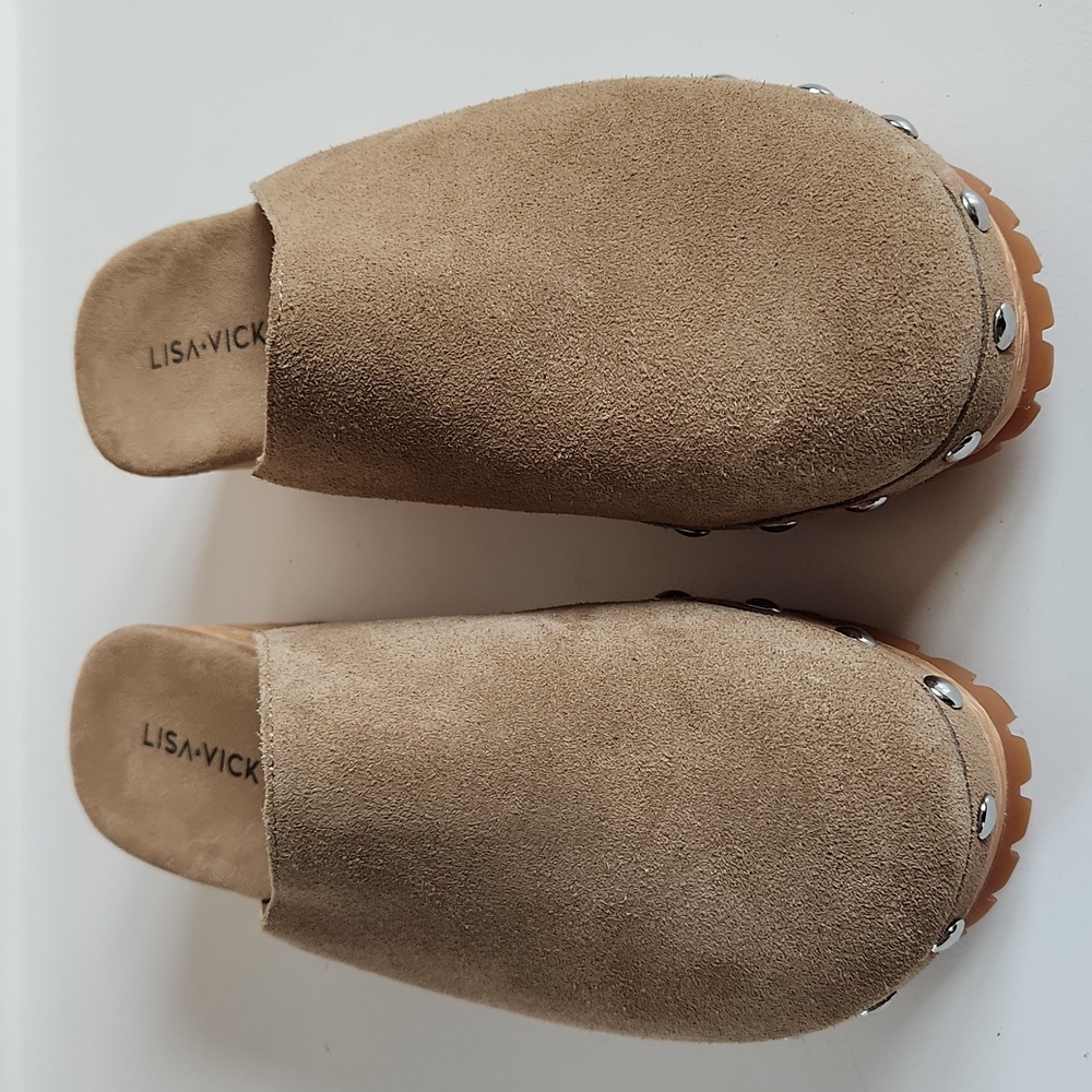 Lisa Vicky Vim Platform Suede Clogs Tan Camel Woo… - image 2